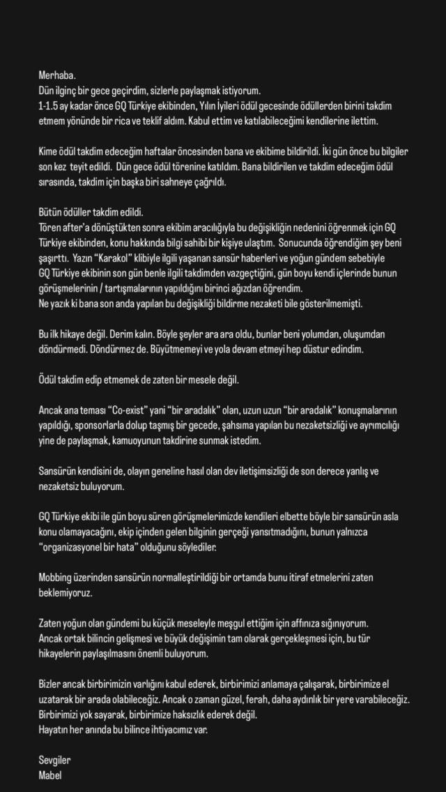 GQ Ödül Törenine davet edilen Mabel Matiz...